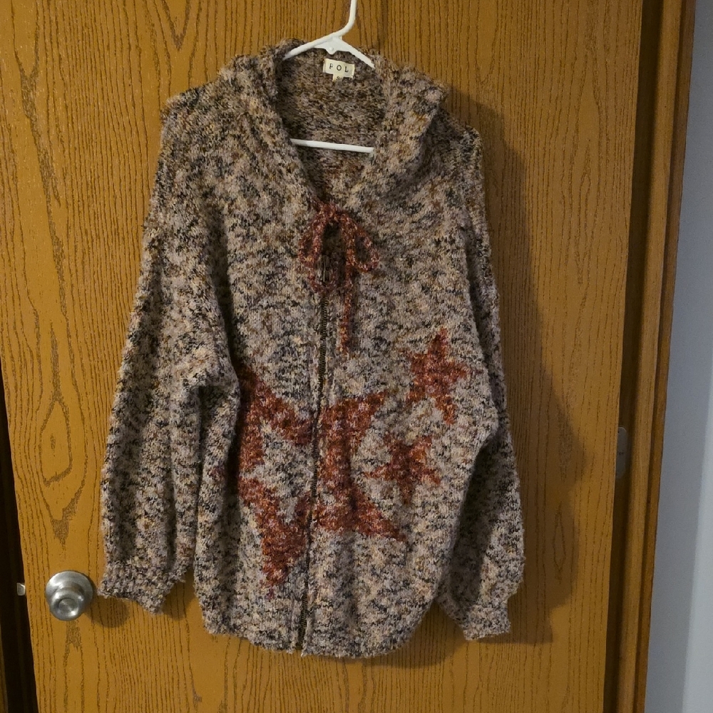 POL Women's Multicolor Hooded Zip Up Front Sweater Jacket. Very Soft. Oversized